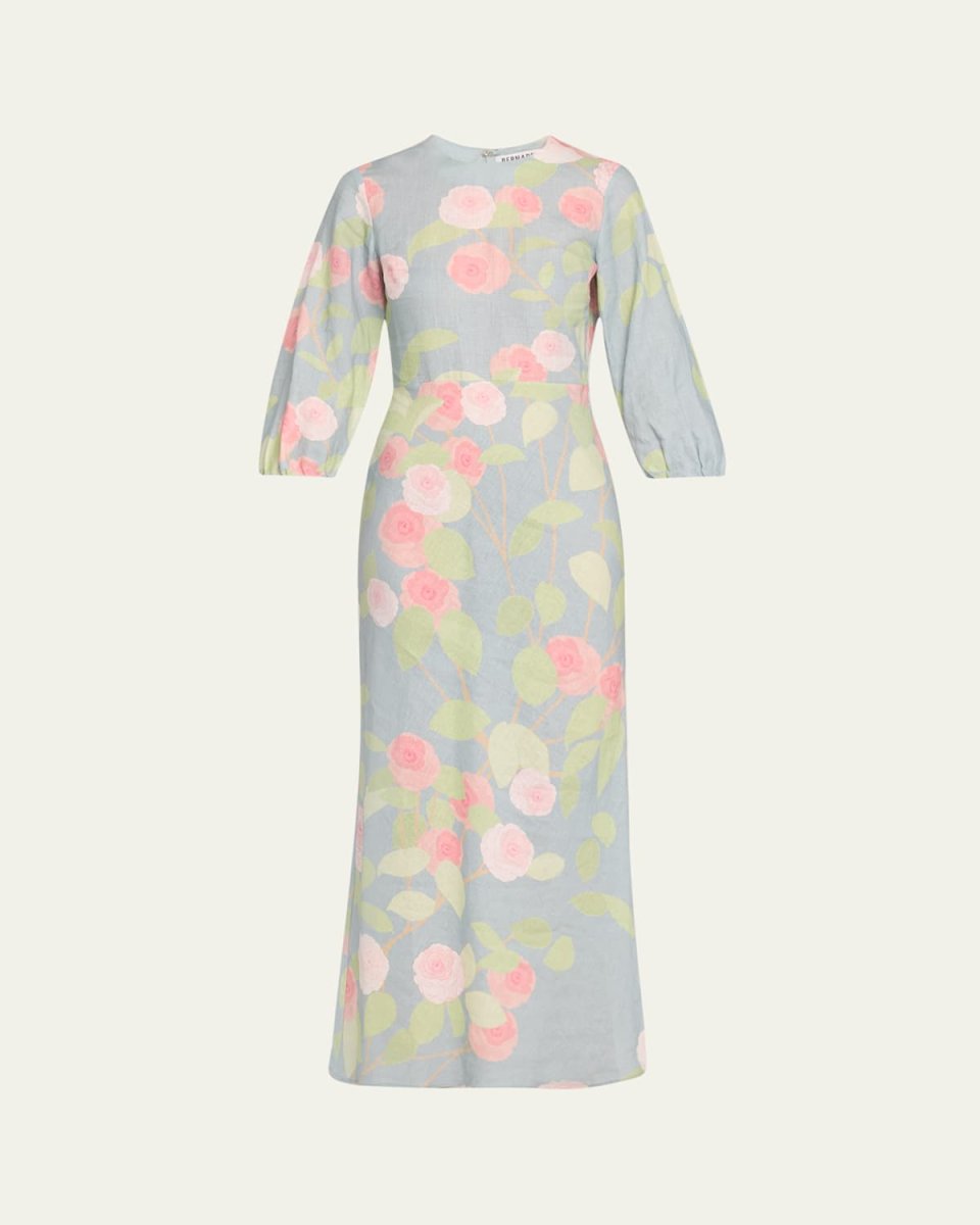 Flower Printed Linen Long Dress
